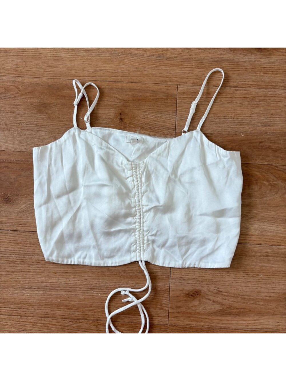 Aerie Satin Cinched Cropped Tank Top White NWT Women’s Size XS